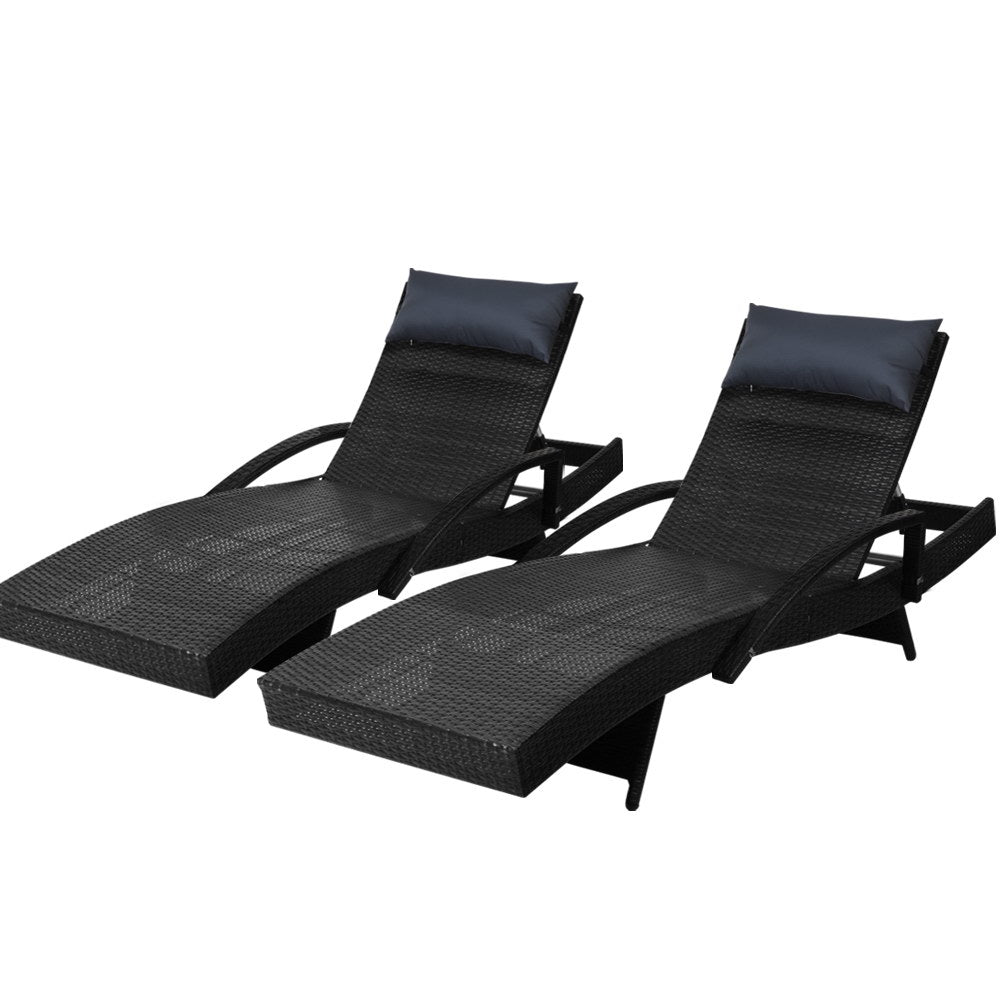 Sorrento Premium Set of 2 Sun Lounges - Black