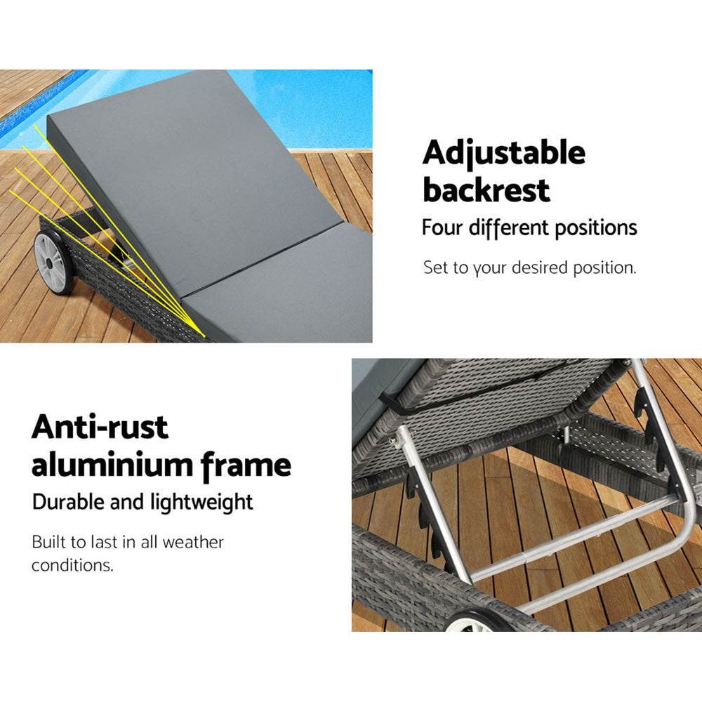 Toorak Deluxe Sun Lounge with Wheel - Grey