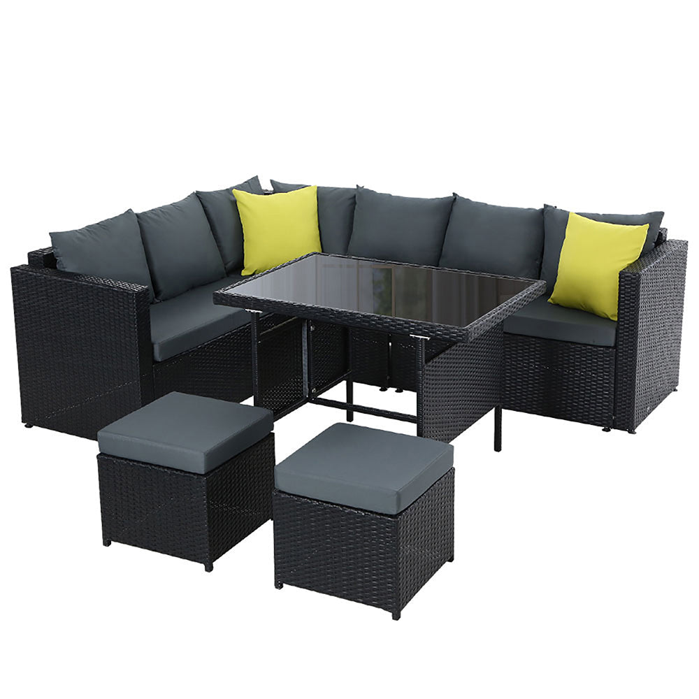 Toorak Outdoor Furniture Patio Set Wicker - Black
