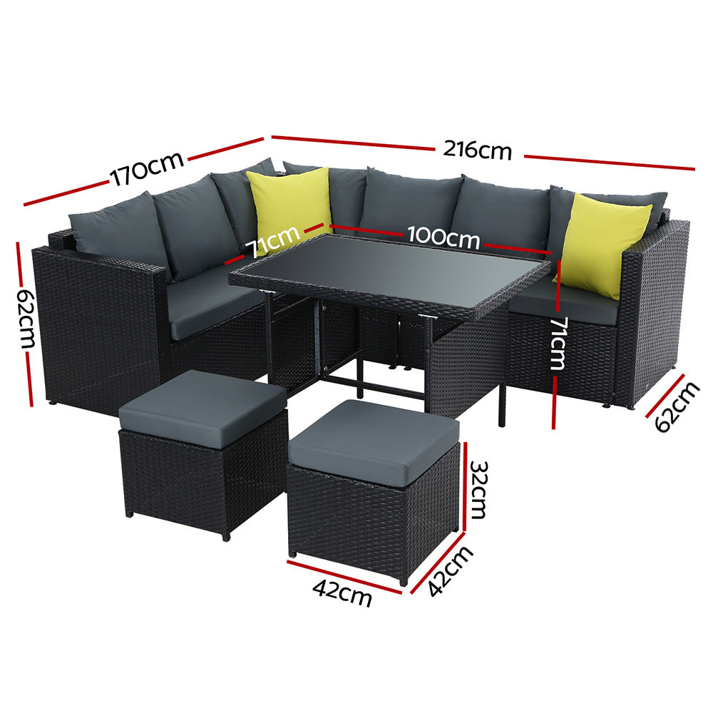 Toorak Outdoor Furniture Patio Set Wicker - Black