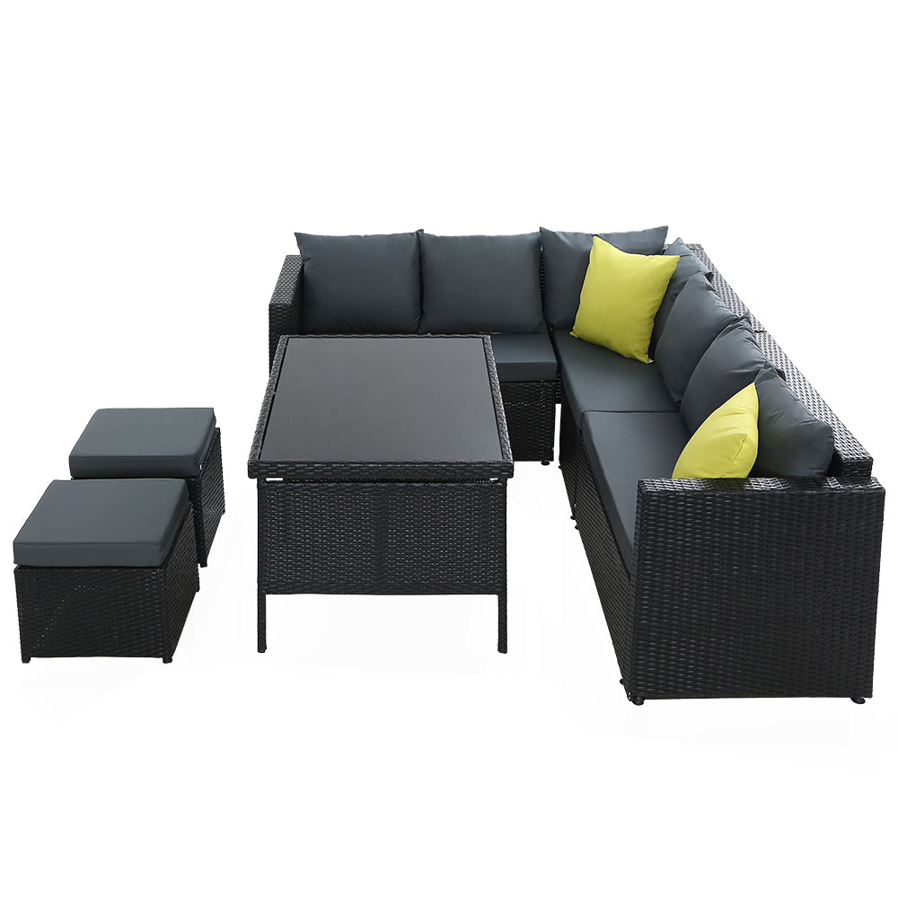 Toorak Outdoor Furniture Patio Set Wicker - Black