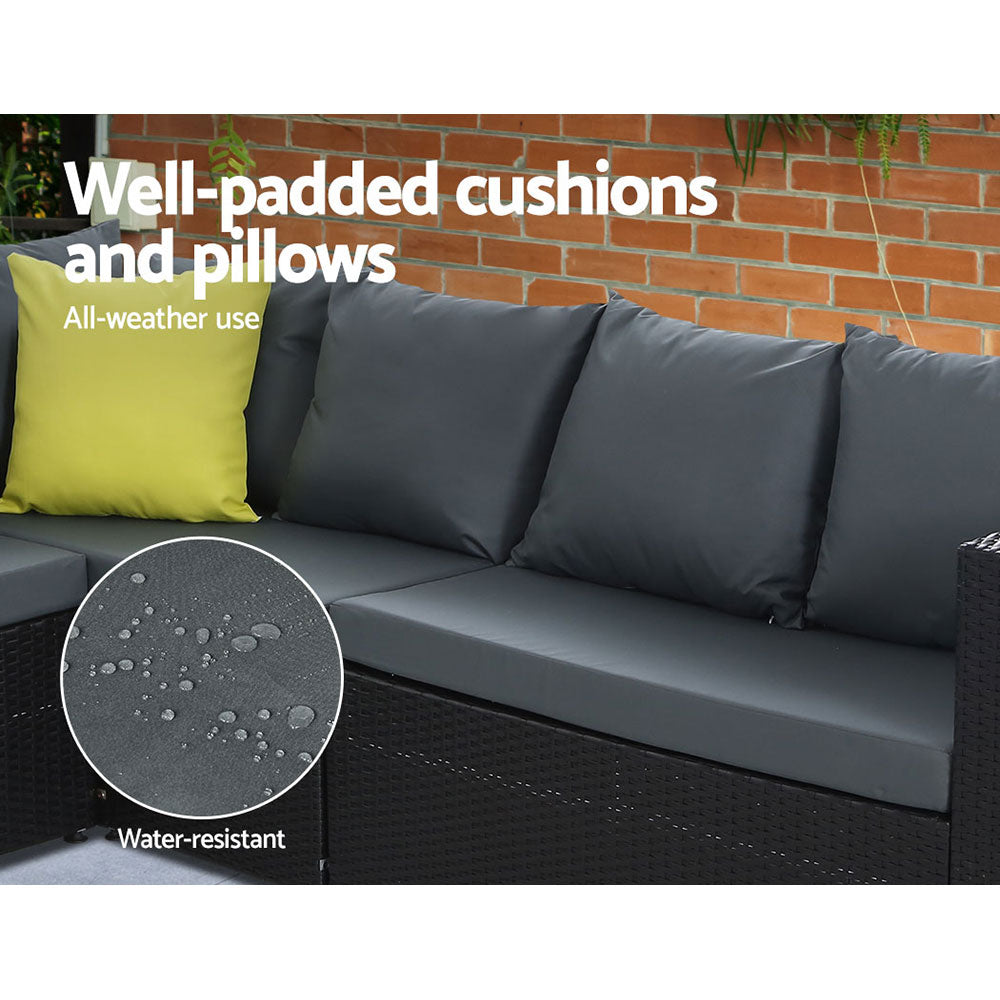 Toorak Outdoor Furniture Patio Set Wicker - Black