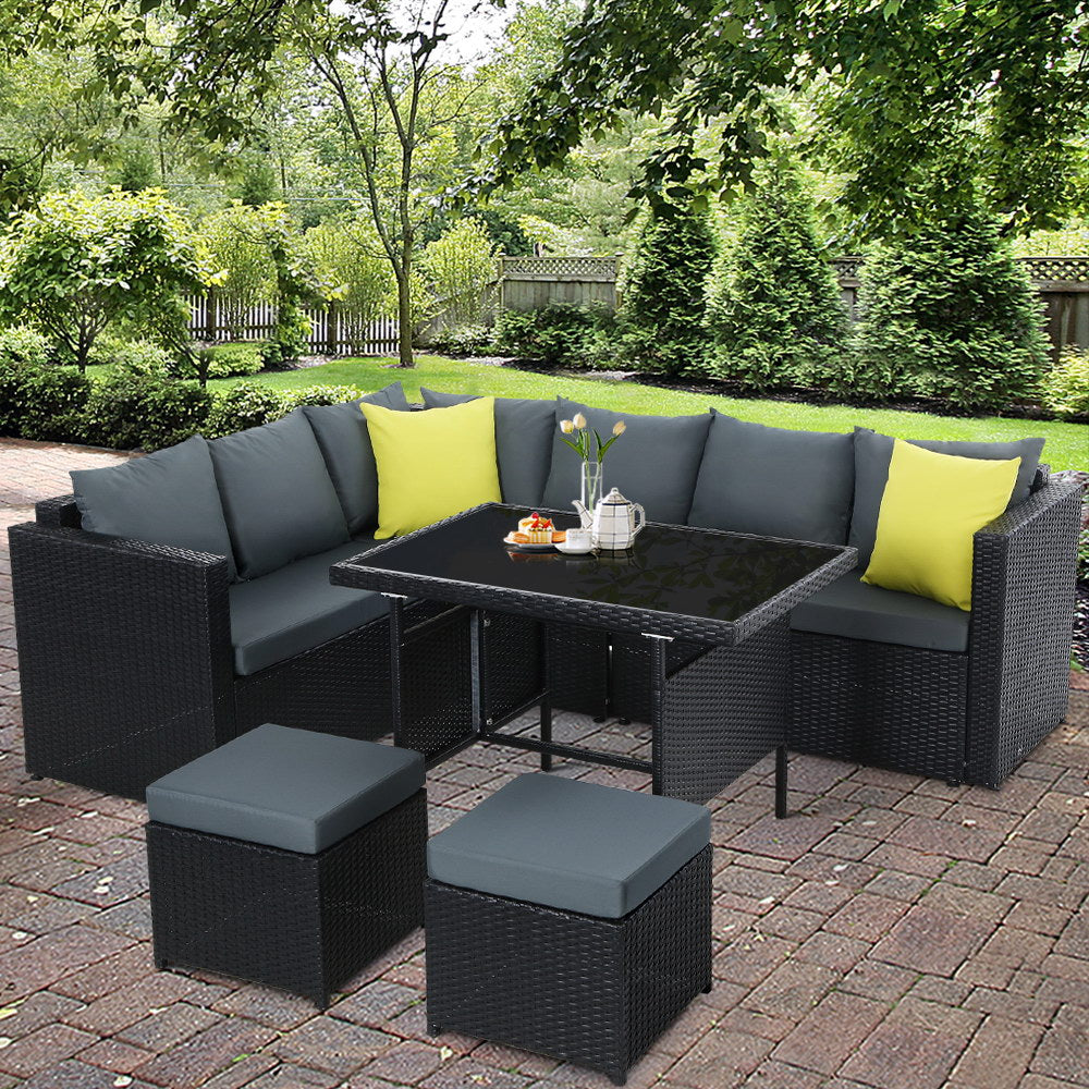 Toorak Outdoor Furniture Patio Set Wicker - Black