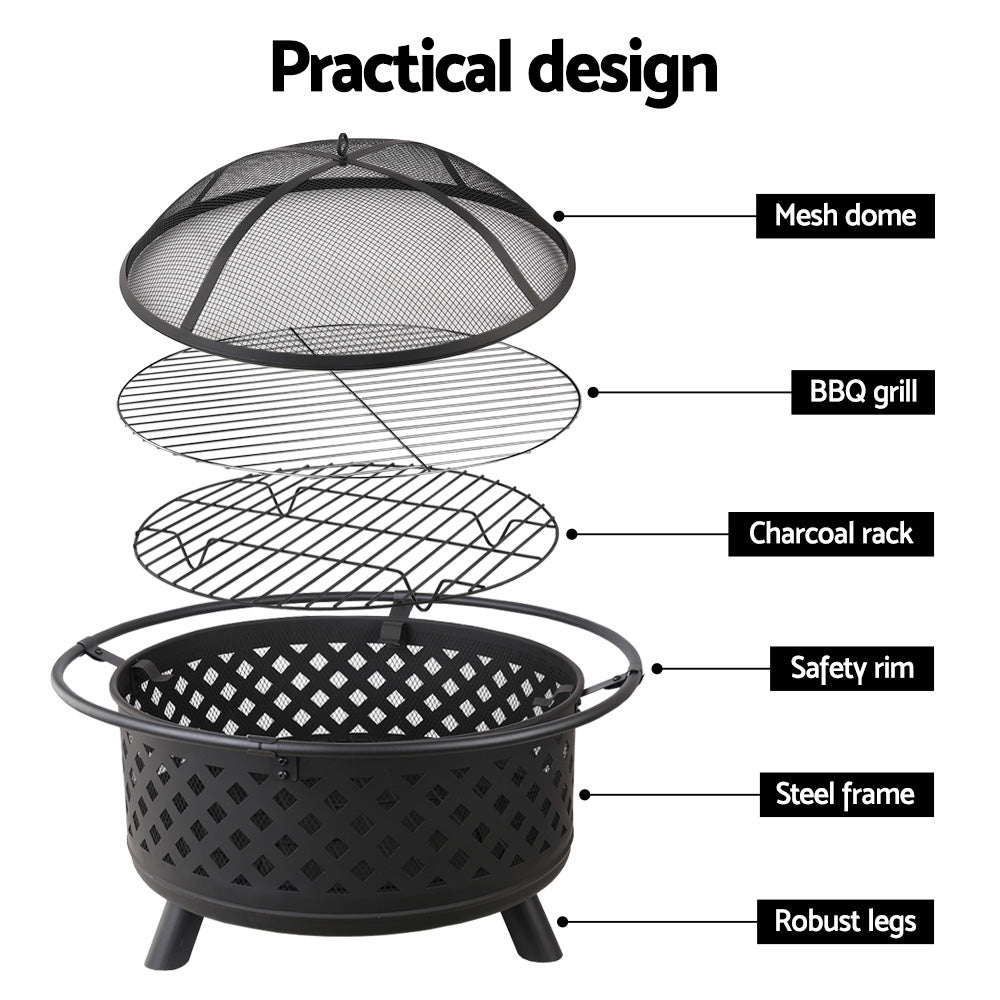 Fitzroy Portable 30" BBQ Charcoal Grill Fire Pit
