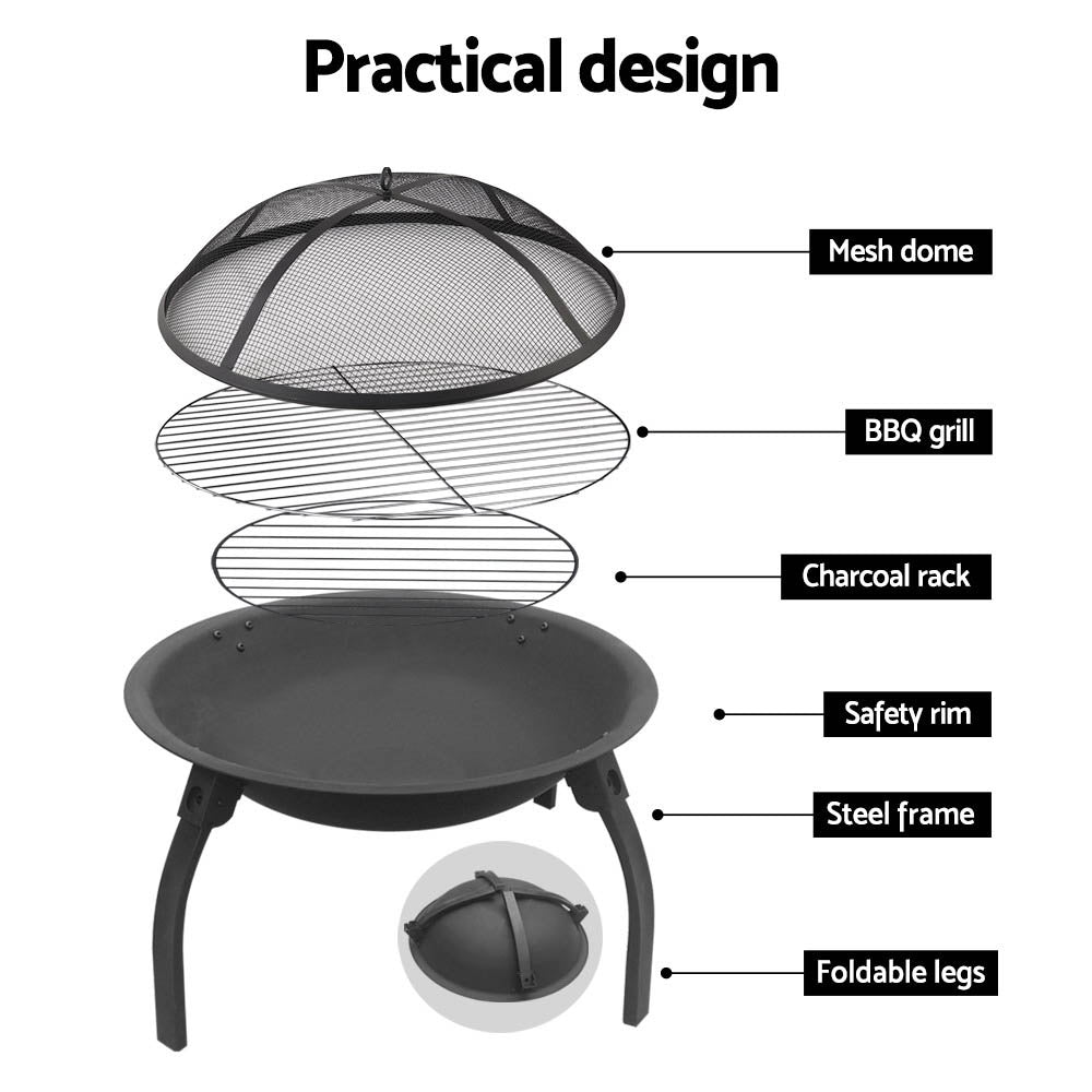 Coolaroo Portable 22" Fire Pit, BBQ, Charcoal, Grill Smoker