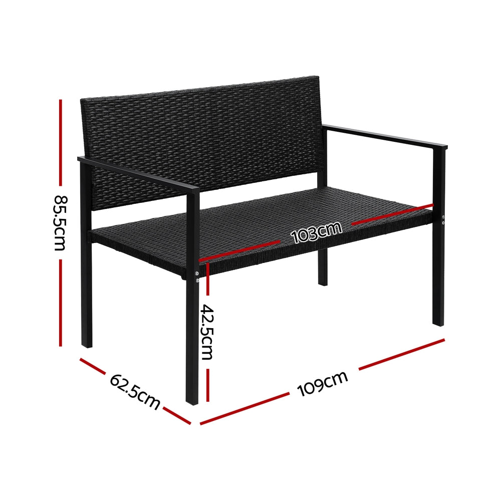 Armadale Outdoor Wicker Bench Seat - Black