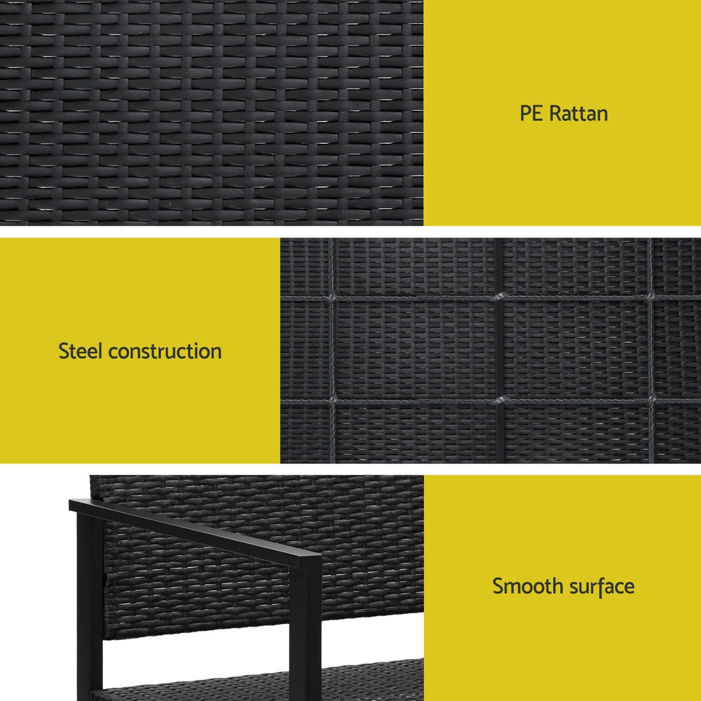 Armadale Outdoor Wicker Bench Seat - Black