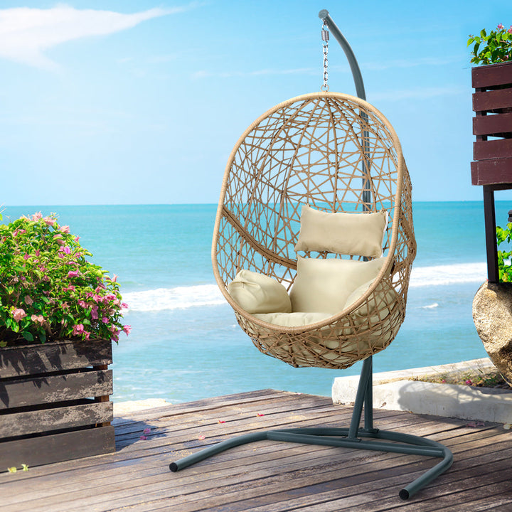 Sorrento Premium Swing Egg Chair With Stand - Cream