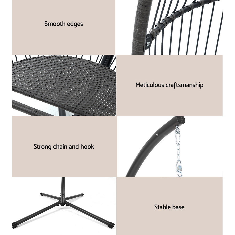 Portsea Luxury Outdoor Hanging Swing Chair With Stand - Grey