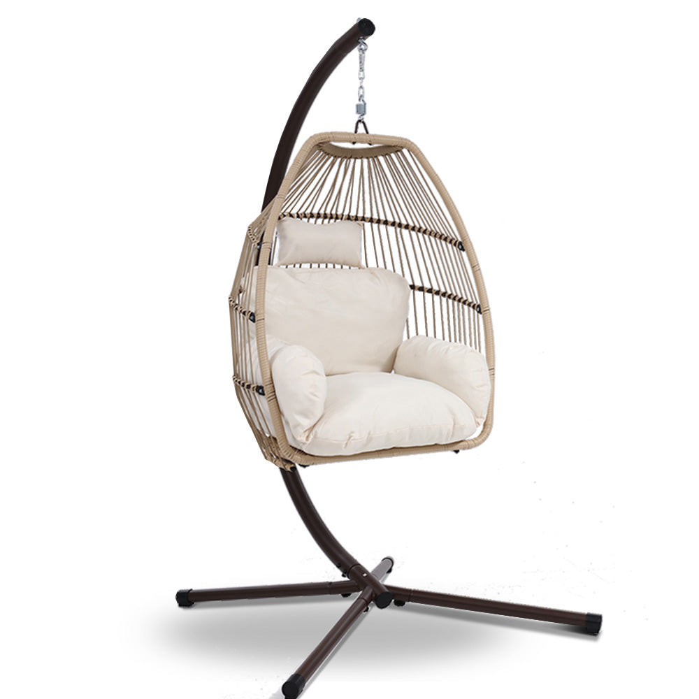 Portsea Luxury Outdoor Hanging Swing Chair With Stand - Latte