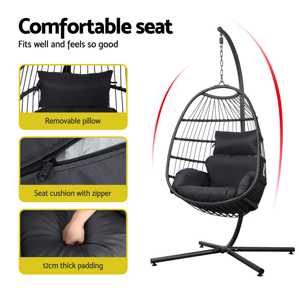 Portsea Deluxe Egg Swing Chair With Stand - Grey
