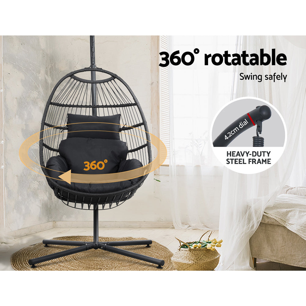 Portsea Deluxe Egg Swing Chair With Stand - Grey