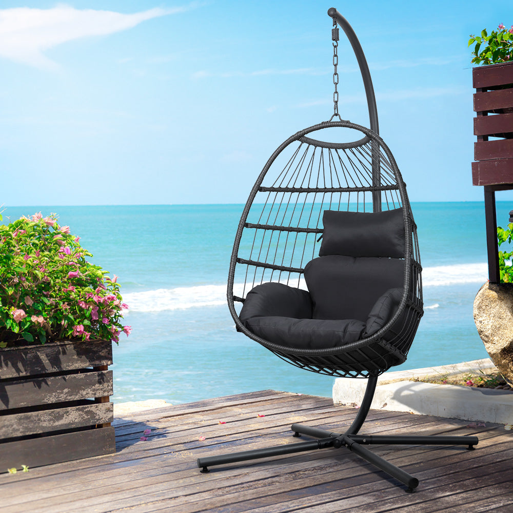 Portsea Deluxe Egg Swing Chair With Stand - Grey