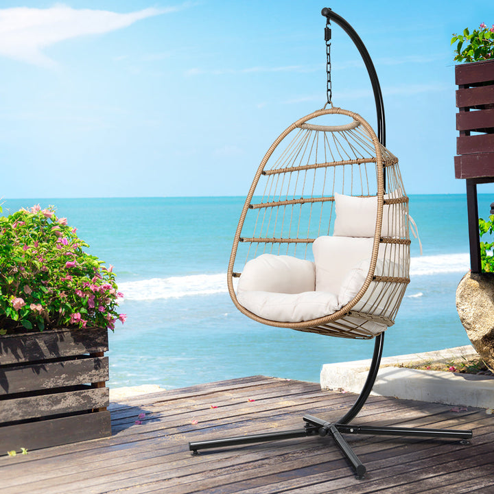 Portsea Deluxe Egg Swing Chair With Stand - Cream