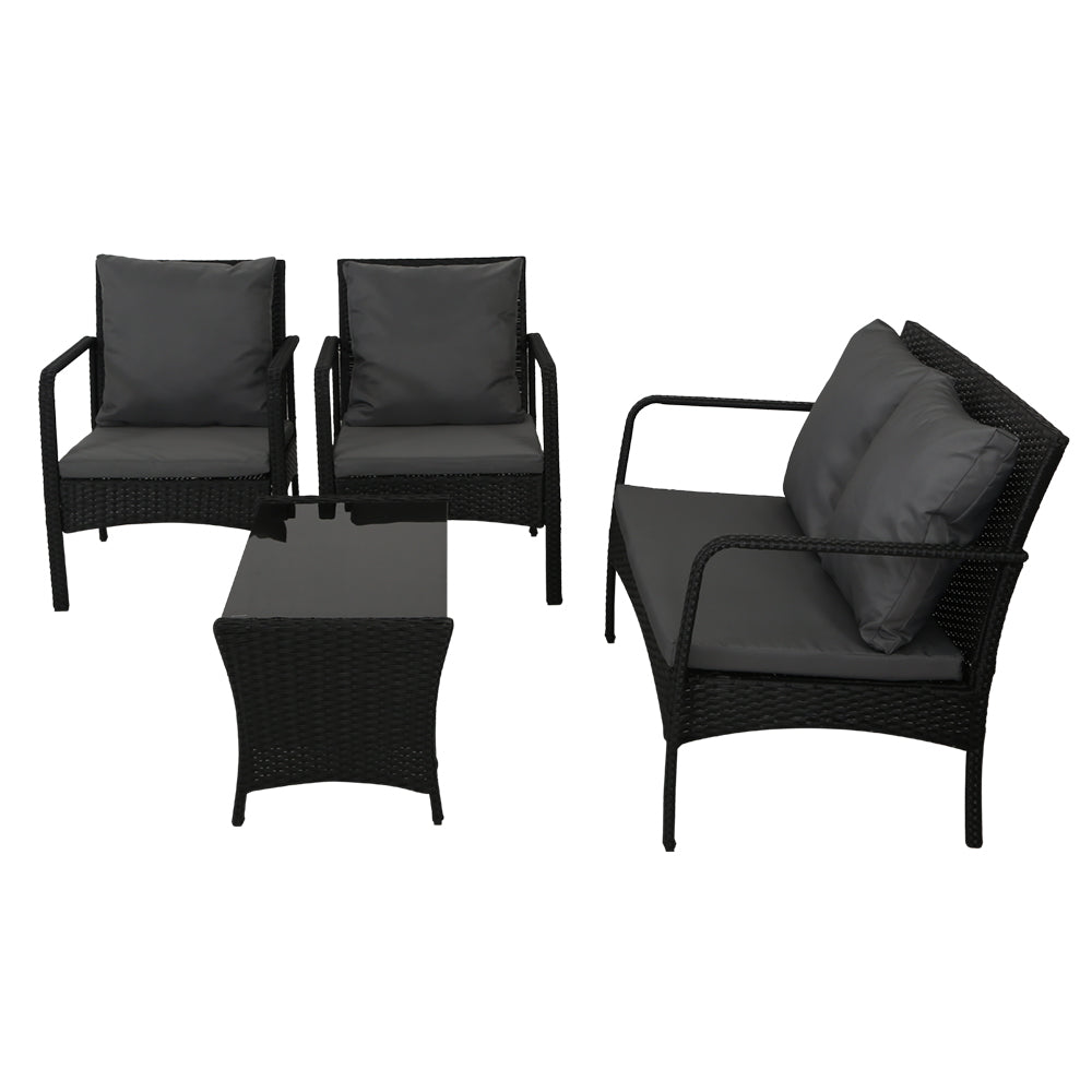 Armadale Deluxe 4 Piece Lounge Sofa Set with Table - Black