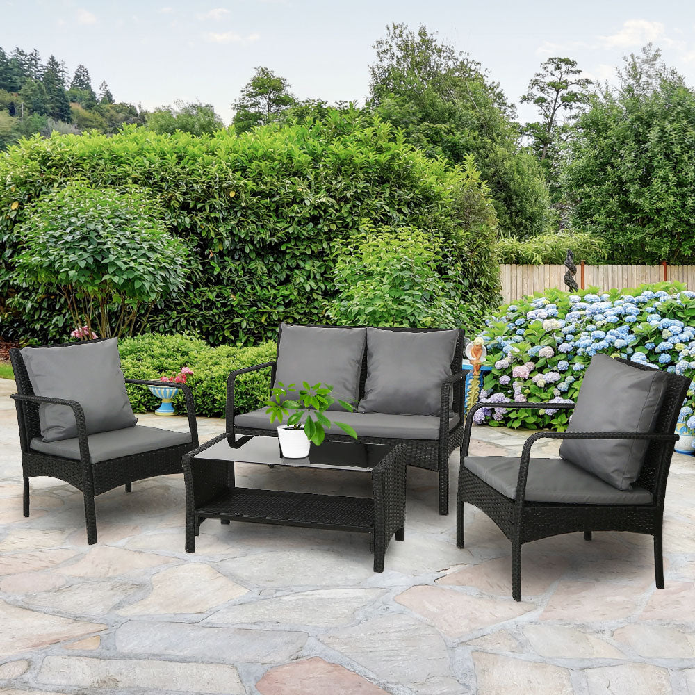 Armadale Deluxe 4 Piece Lounge Sofa Set with Table - Black