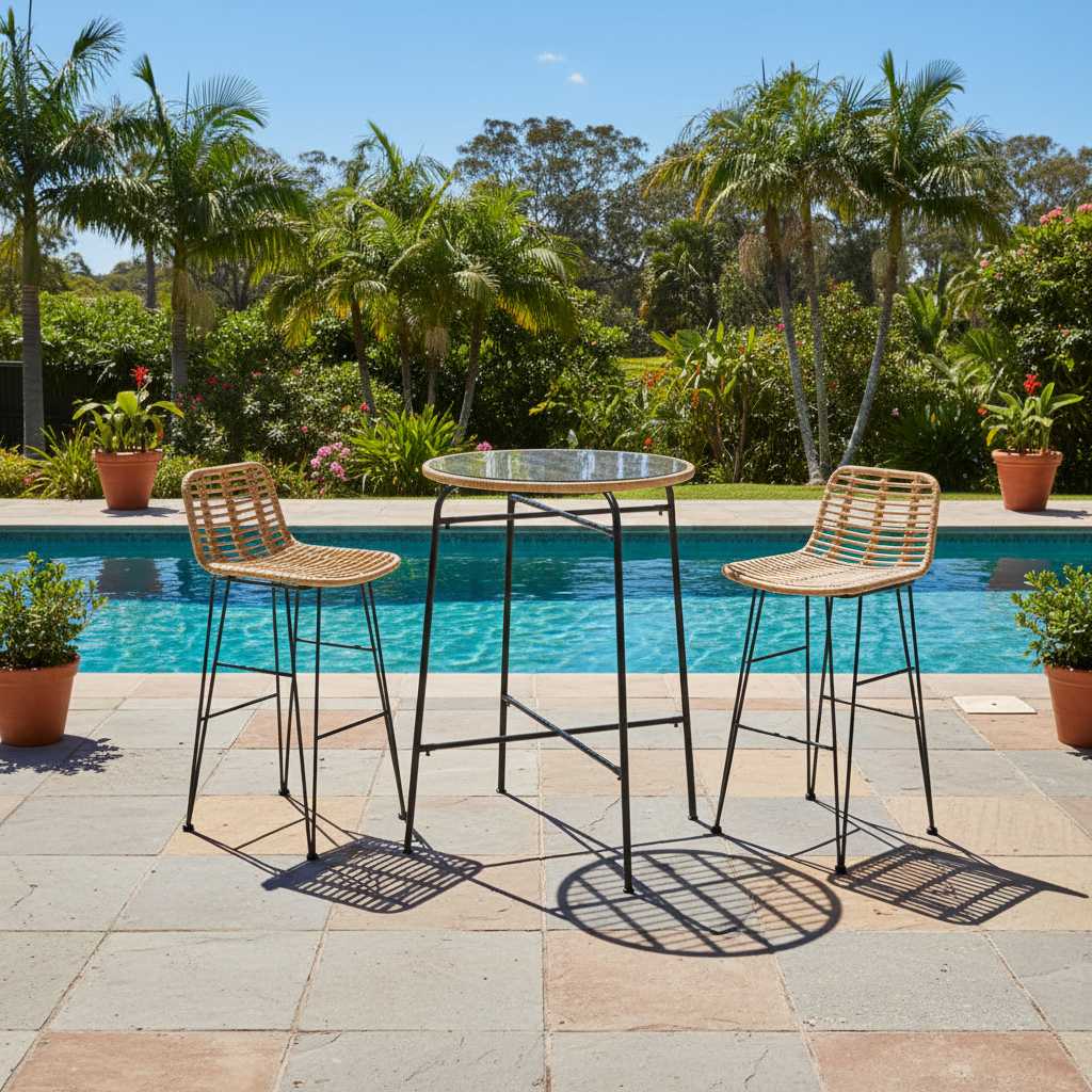 Gardeon 3-Piece Outdoor Bar Set Wicker Table Chairs Patio Bistro