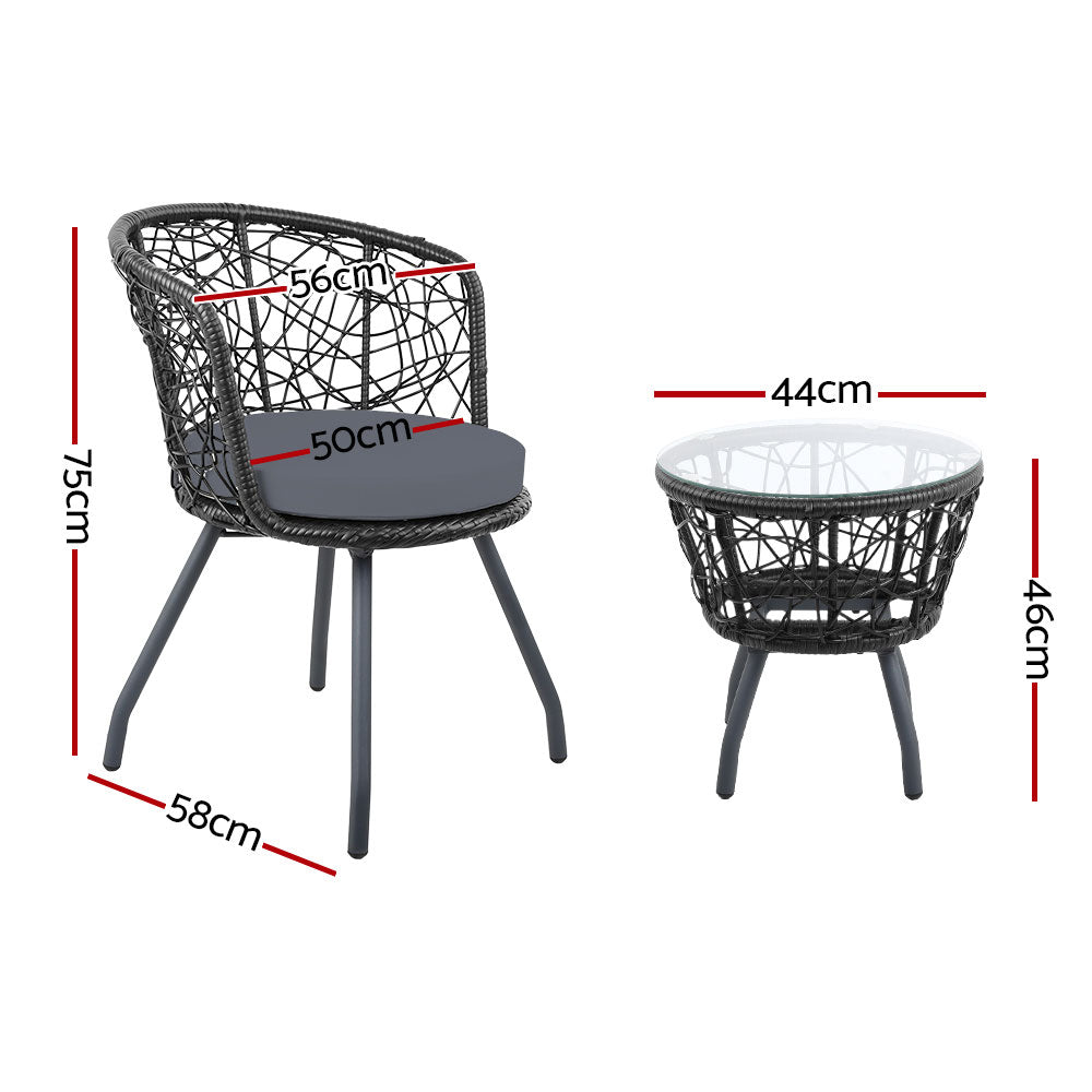 Prahran Outdoor Patio Chair and Table - Black