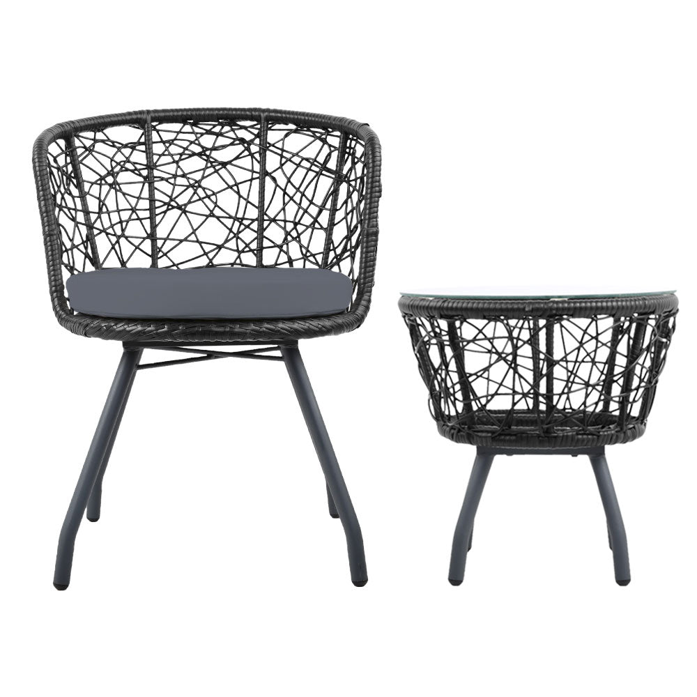 Prahran Outdoor Patio Chair and Table - Black