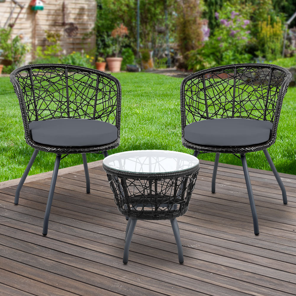 Prahran Outdoor Patio Chair and Table - Black