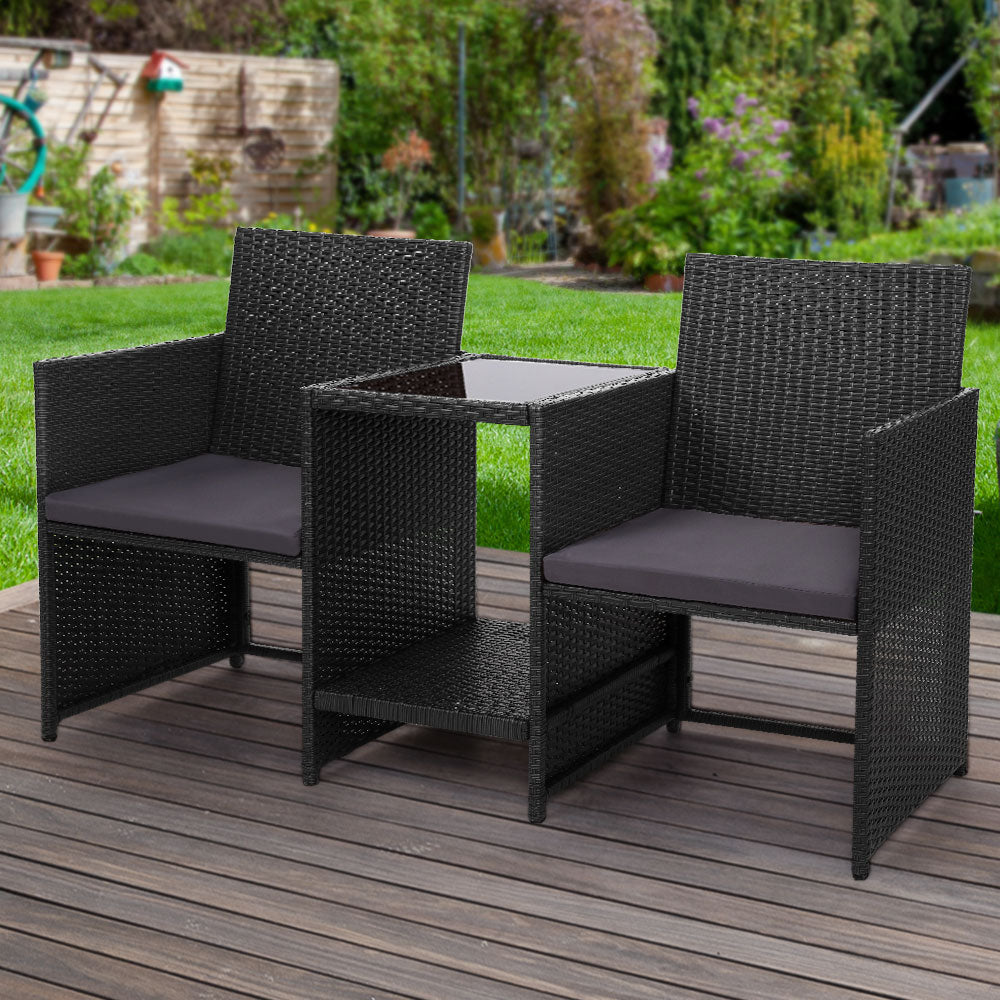 Prahran Luxury Bistro Set with Table - Black