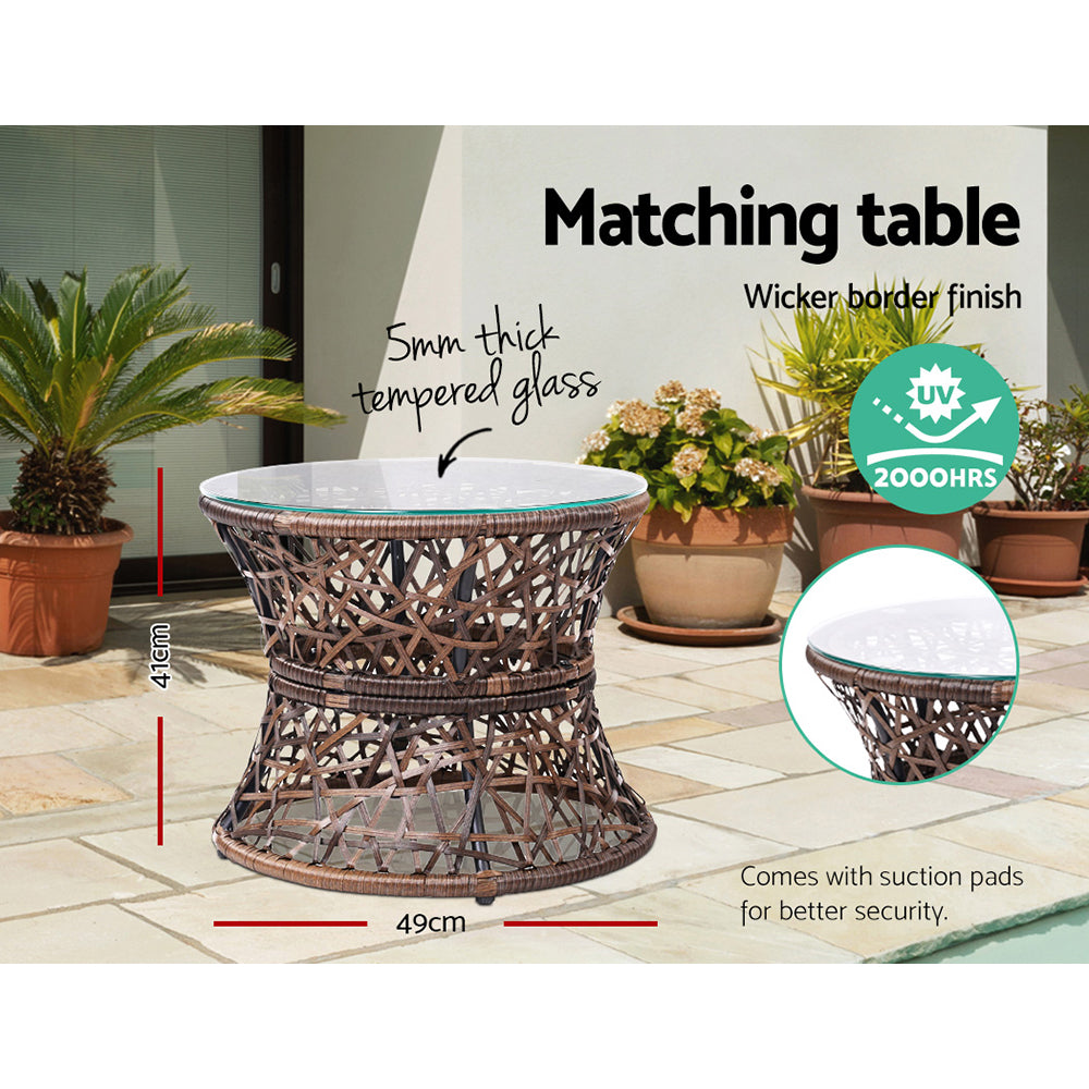 Gardeon Outdoor Lounge Setting Furniture Wicker Papasan Chairs Table Patio Brown