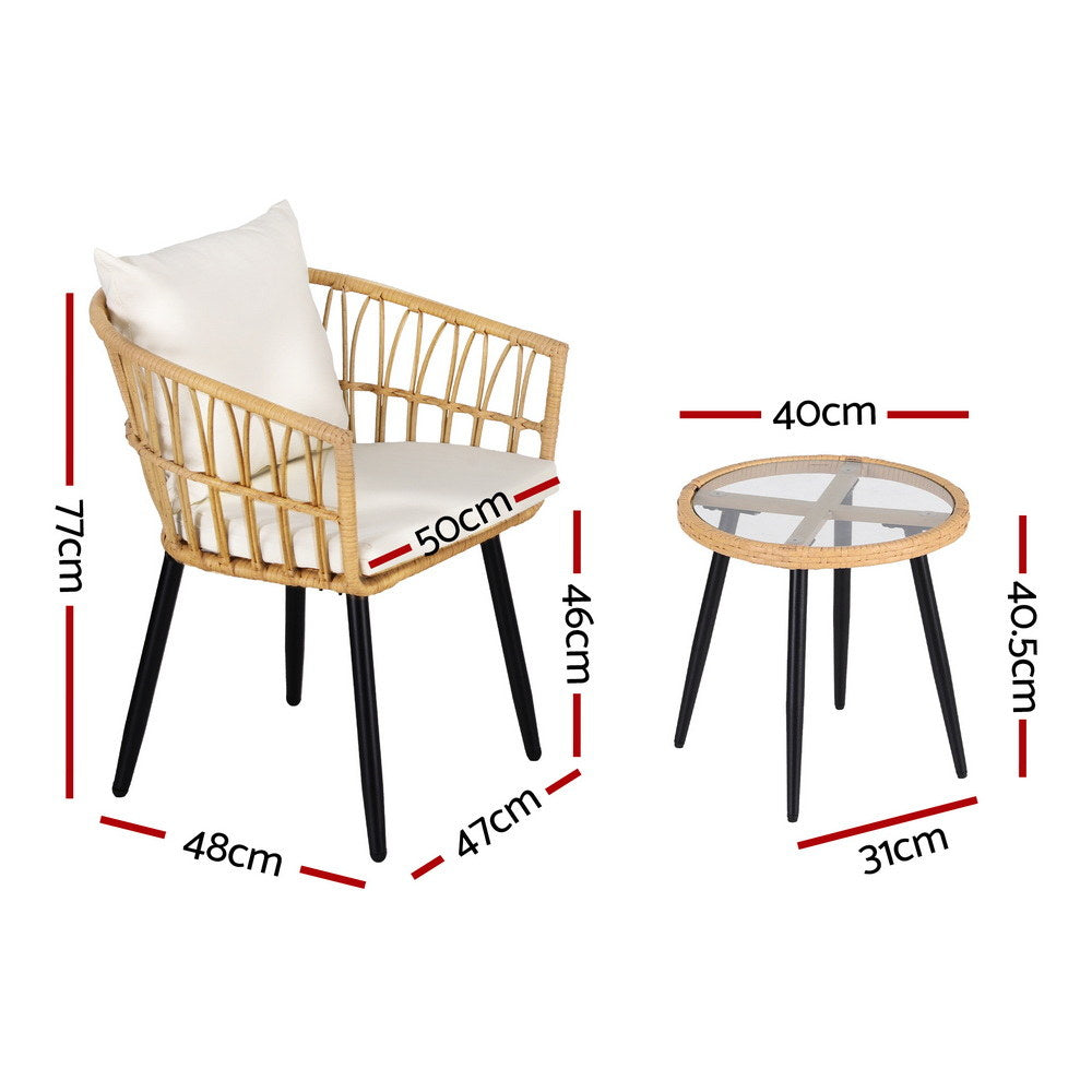 Gardeon 3PC Outdoor Bistro Set Patio Furniture Lounge Setting Table and Chairs Natural