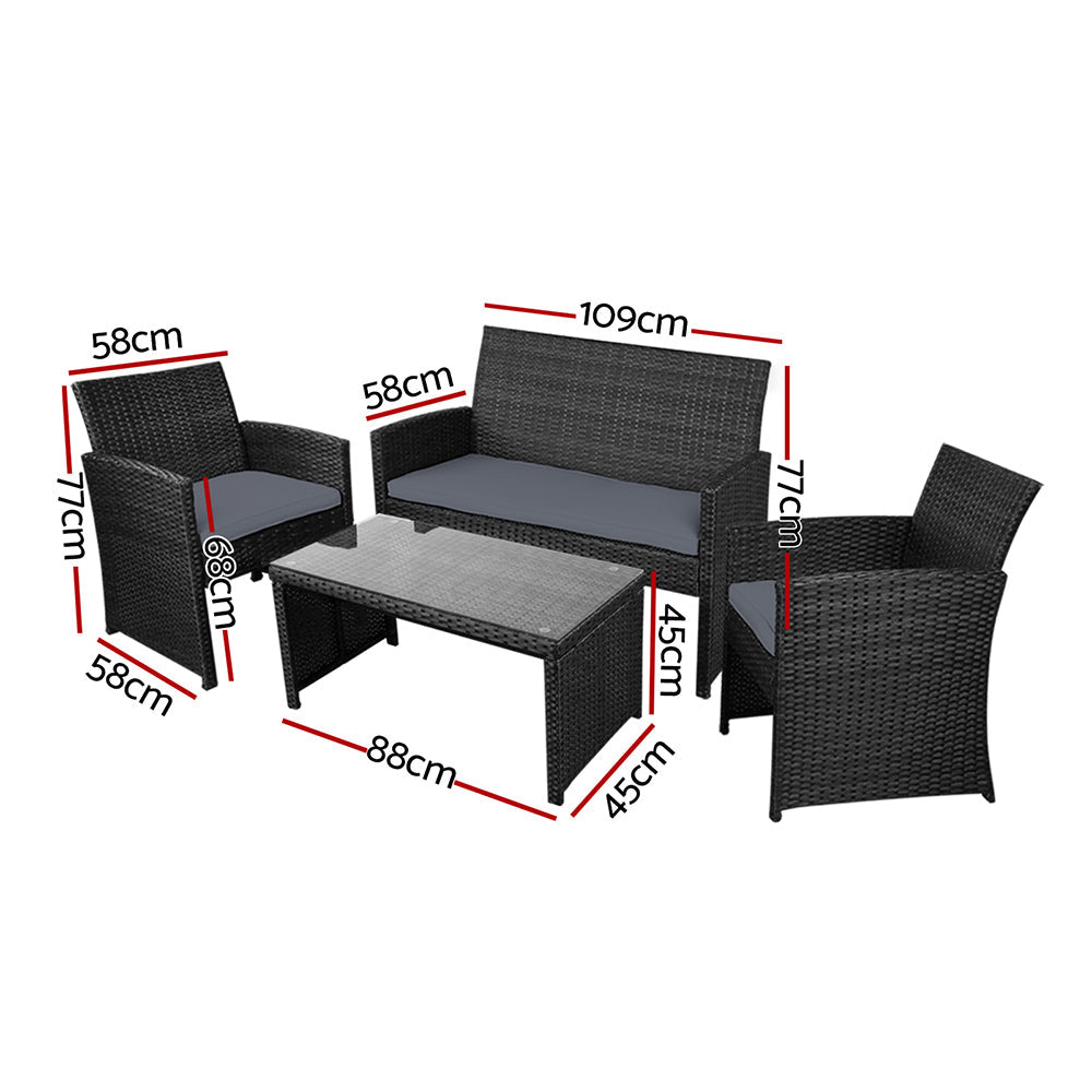 Toorak Luxury 4 Piece Lounge Setting with Storage Cover - Black