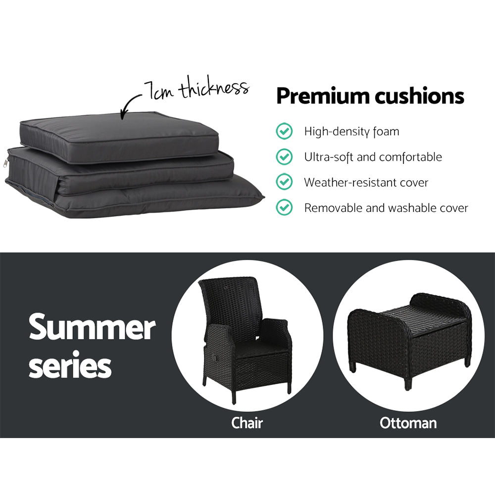 South Yarra Premium Sun Lounge & Recliner Chair - Black