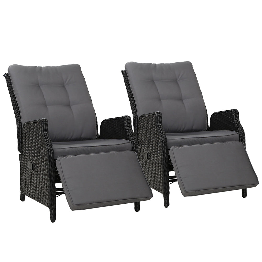 South Yarra Deluxe Set of 2  Sun lounge & Recliner Chairs - Black