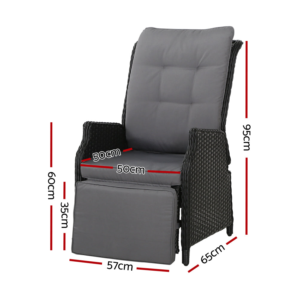 South Yarra Deluxe Set of 2  Sun lounge & Recliner Chairs - Black