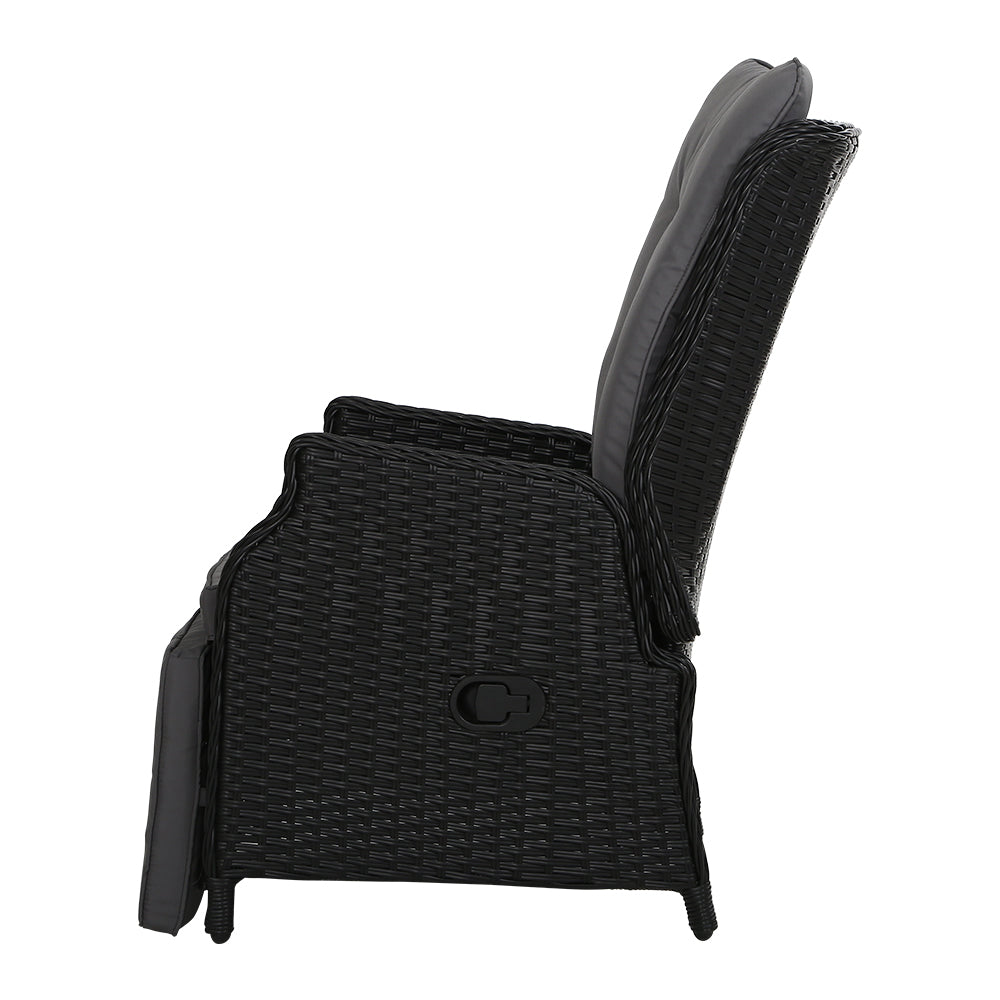 South Yarra Deluxe Set of 2  Sun lounge & Recliner Chairs - Black