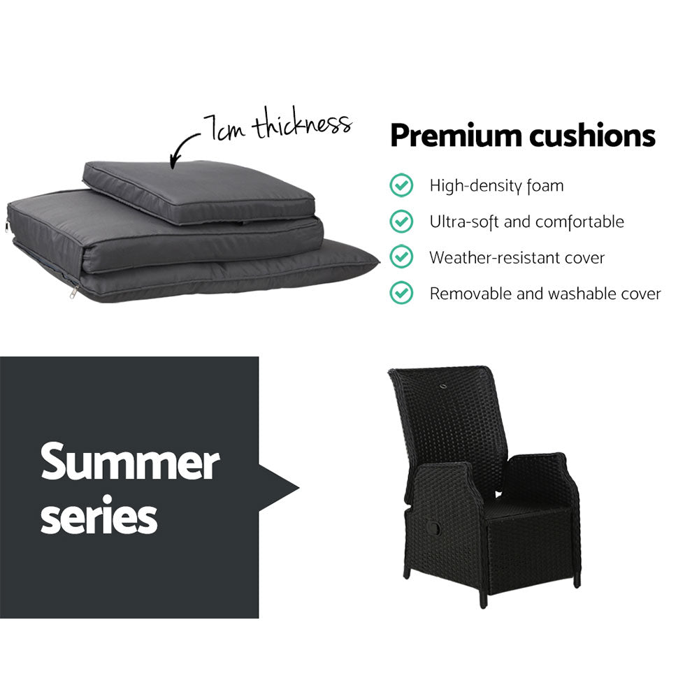 South Yarra Deluxe Set of 2  Sun lounge & Recliner Chairs - Black