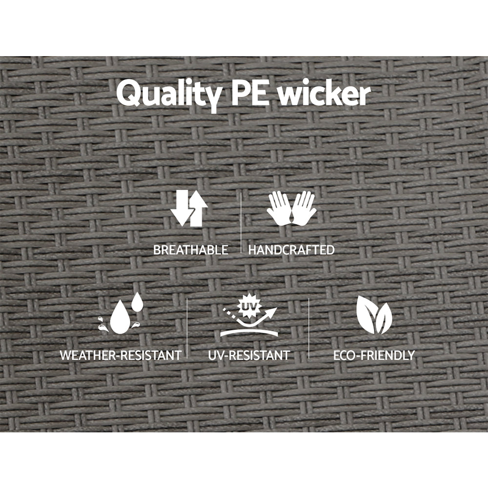 Gardeon 2PC Recliner Chairs Sun lounge Wicker Lounger Outdoor Furniture Adjustable Grey