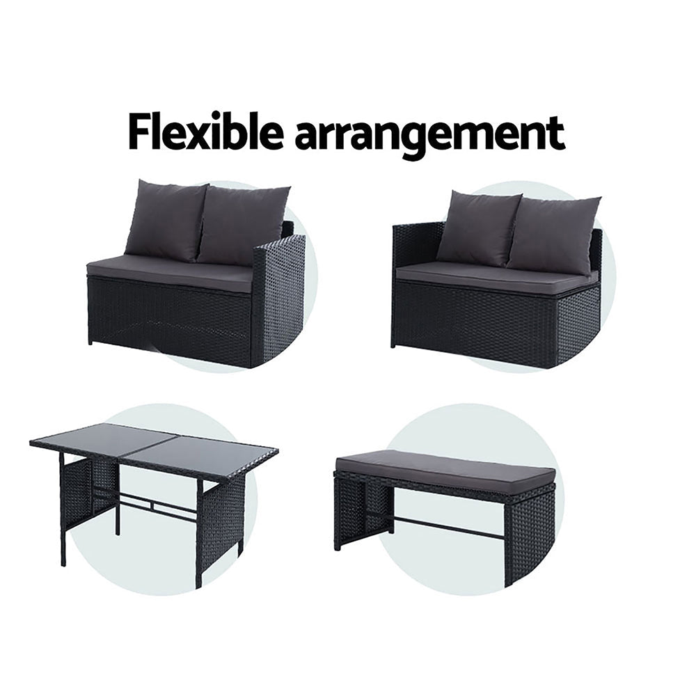 Armadale Deluxe 9 Seater Sofa Dining Set with Bench Seat - Black