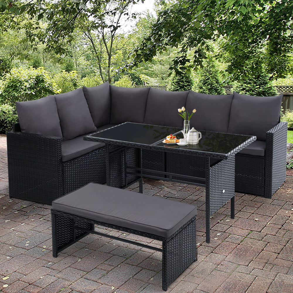 Armadale Deluxe 9 Seater Sofa Dining Set with Bench Seat - Black