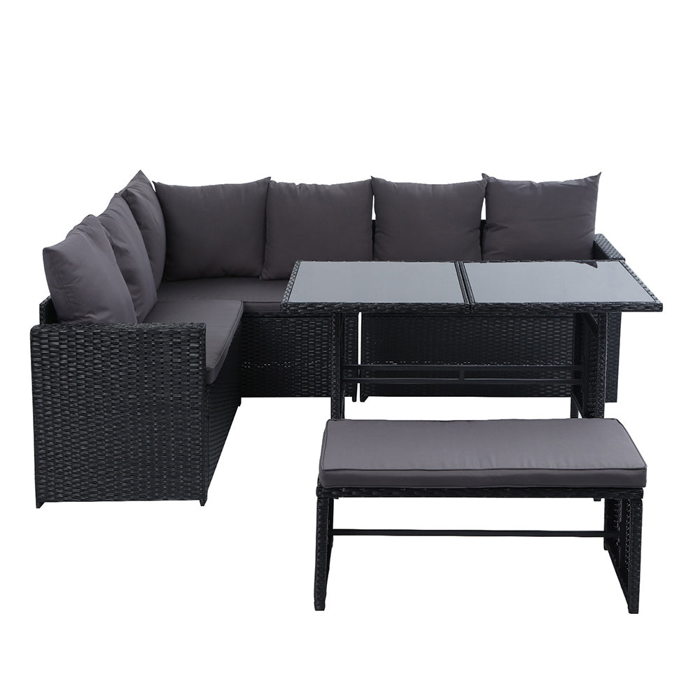 Armadale Deluxe 9 Seater Sofa Dining Set with Bench Seat - Black (Storage Cover)