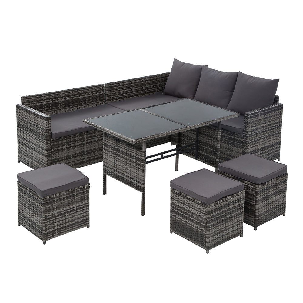 Armadale Deluxe 9 Seater Sofa Dining Set with 3 Ottomans - Grey