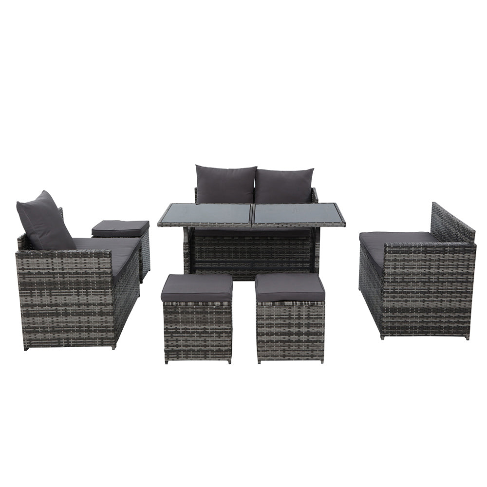 Armadale Deluxe 9 Seater Sofa Dining Set with 3 Ottomans - Grey