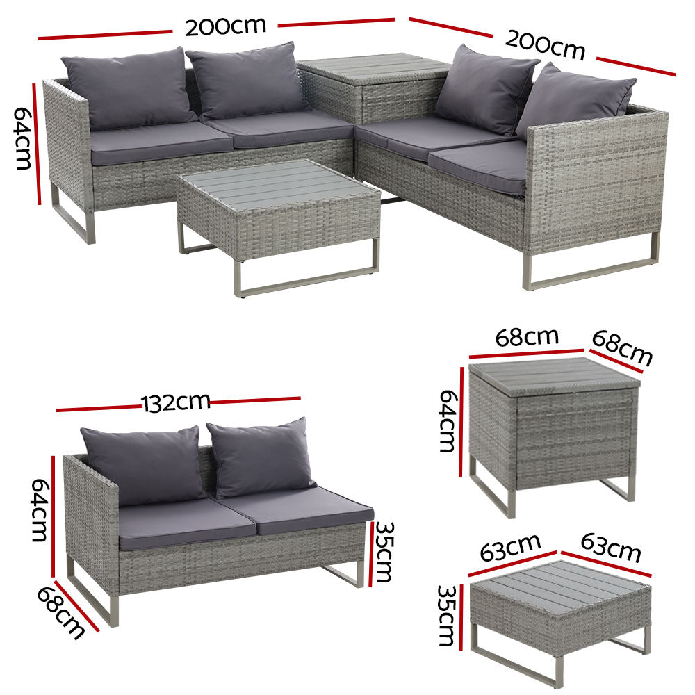 Portsea Deluxe Outdoor 4 Piece Sofa Set - Mixed Grey