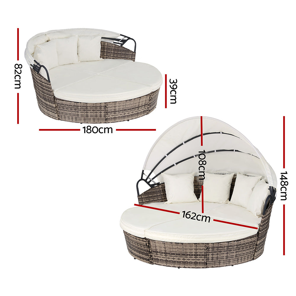 Gardeon Outdoor Day Bed Sun Lounge Setting Wicker Lounger Furniture Patio Beige Set of 3