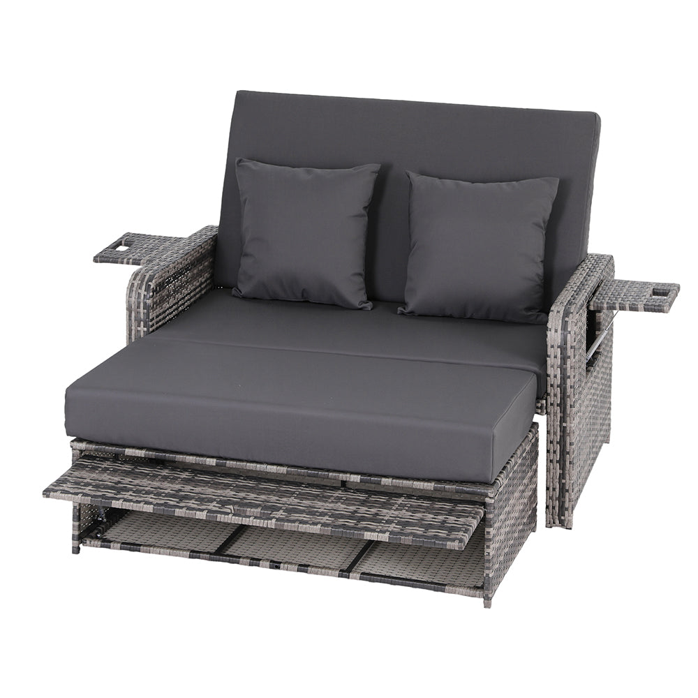 Gardeon Outdoor Day Bed Sun Lounge Setting Wicker Lounger Patio Furniture Grey
