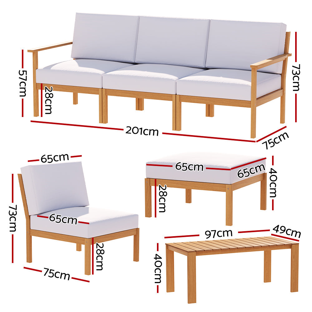 Portsea 6 Piece Acacia wood Outdoor Sofa Set