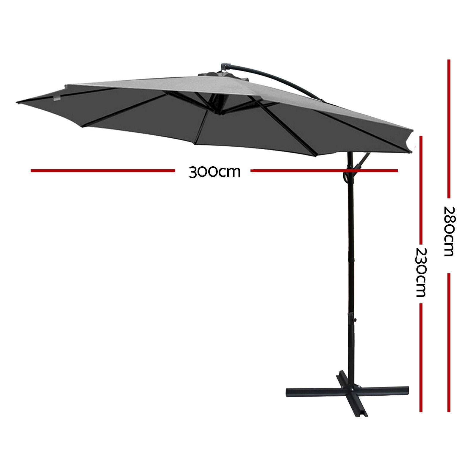 Malvern Outdoor Umbrella 3M Cantilever Beach Garden Grey
