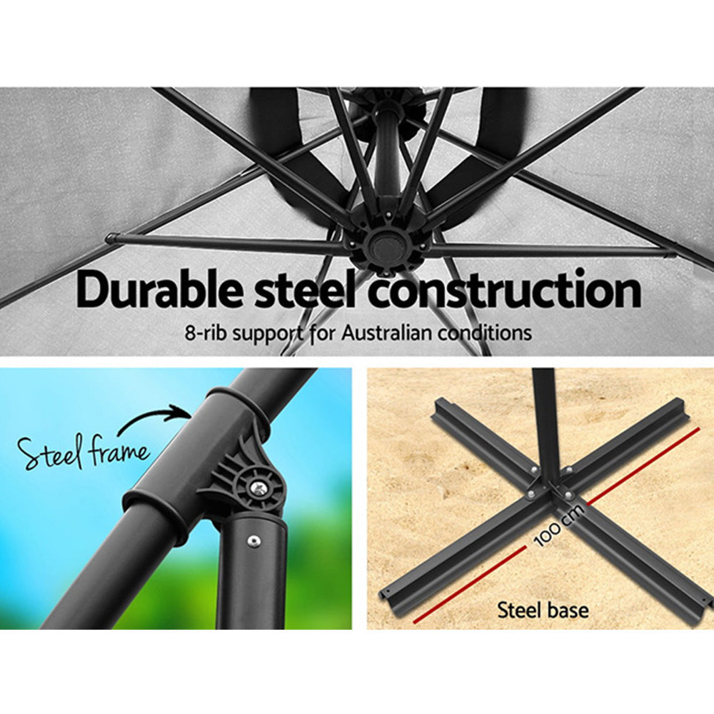 Malvern Outdoor Umbrella 3M Cantilever Beach Garden Grey