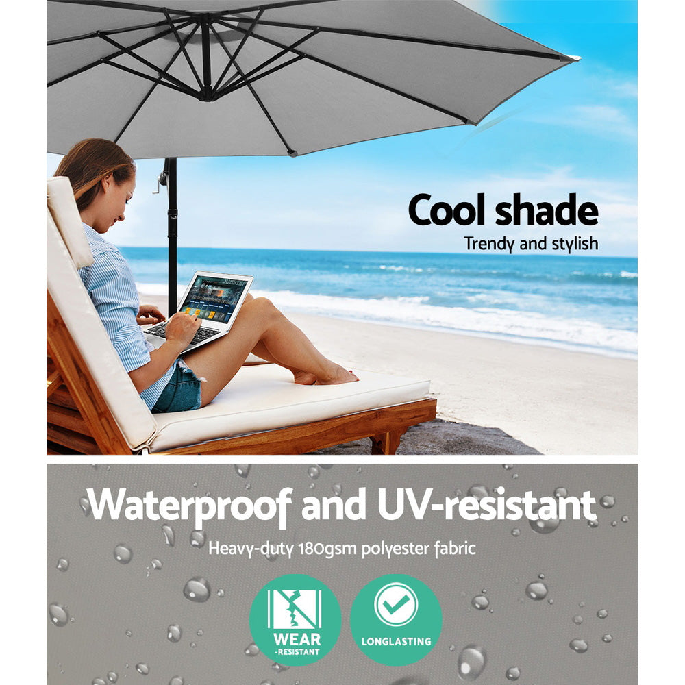 Malvern Outdoor Umbrella 3M Cantilever Beach Garden Grey