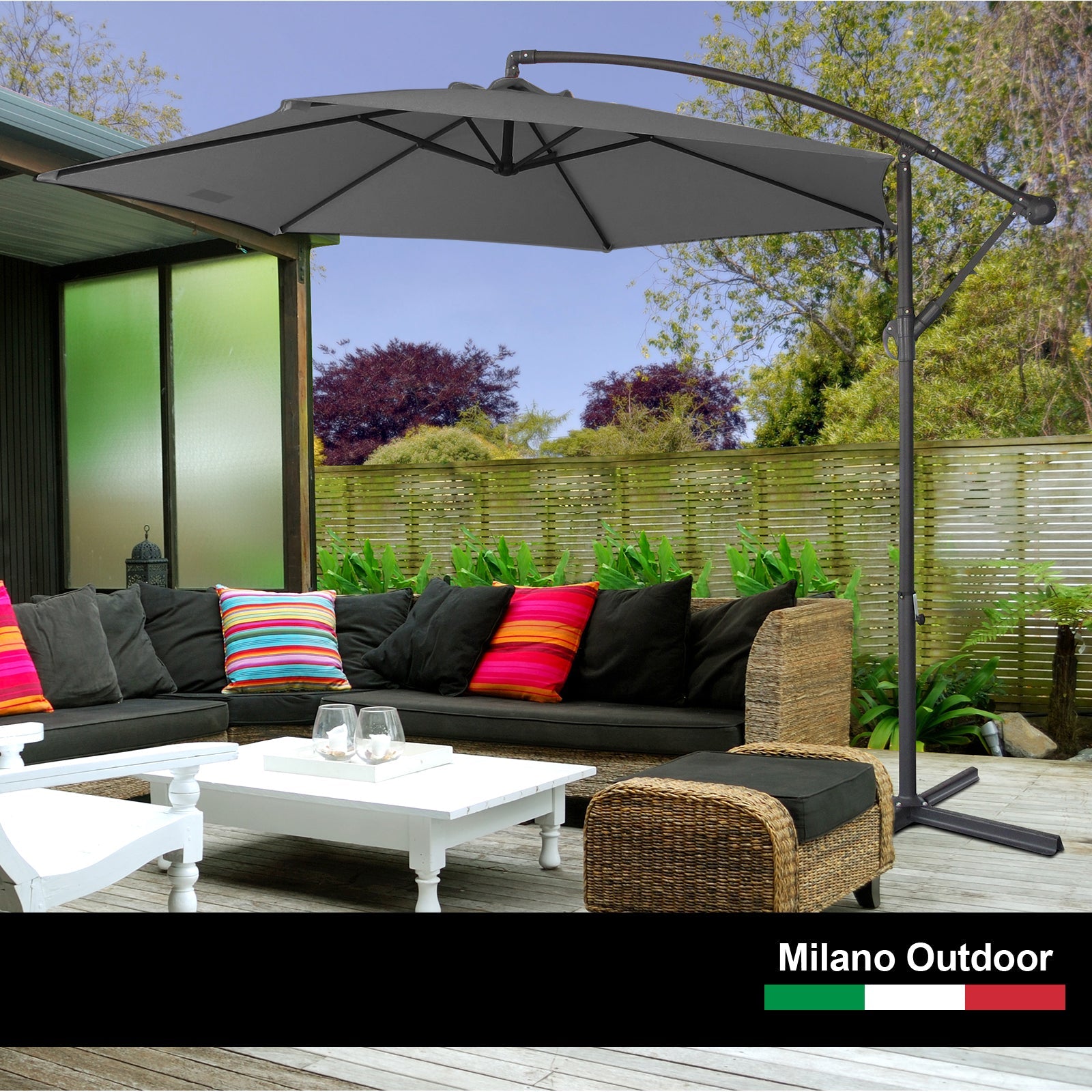Portsea 3M Outdoor Umbrella Cantilever with Protective Cover - Charcoal
