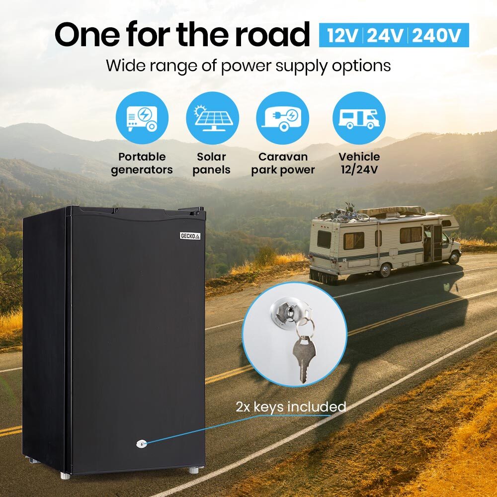 Gecko 125L Portable Upright Fridge, 12V/24V for Motorhome, Caravan, Black