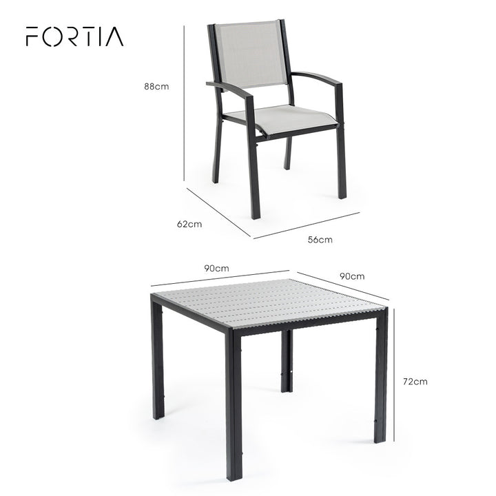 Fortia 5pc Outdoor Dining Furniture Set, 90 x 90cm Table and Chairs Setting for Outside