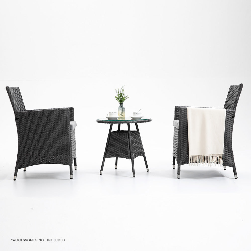 Prahran Rattan 3 Piece Outdoor Furniture Set with Table and Chairs - Grey